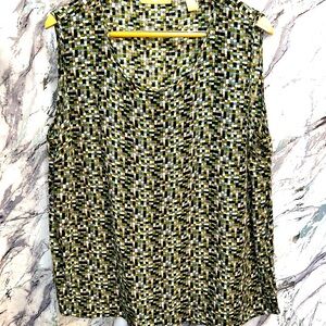 Kate Hill 100% Silk Geo Metric Pattern Sleeveless Vintage Blouse plus size XXL